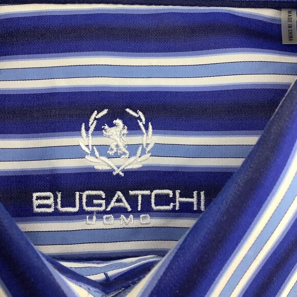Bugatchi Mens Classic Fit Long Sleeve Button Up Shirt Blue Striped Size XL - Picture 4 of 8